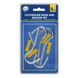 8pc Clothesline Hook and Anchor Set