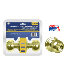 Gold Entrance Lock - Key Unlocking Outside Button Locking Inside