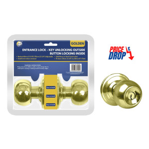 Gold Entrance Lock - Key Unlocking Outside Button Locking Inside