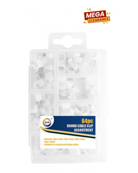 64pc Round Cable Clip Assortment