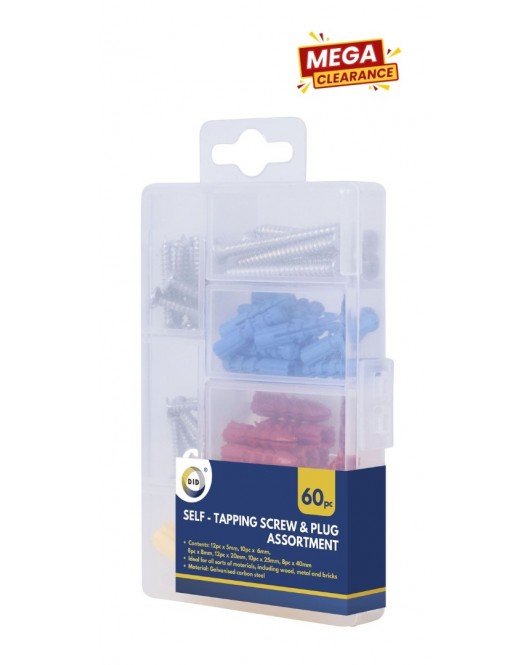 60pc Self-Tapping Screw & Plug Assortment