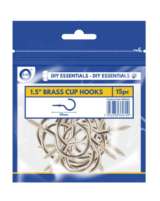 15Pk 1.5” Brass Cup Hooks