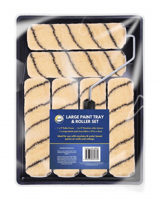 Large Paint Tray with 9" Roller & 6 Emulsion Sleeves