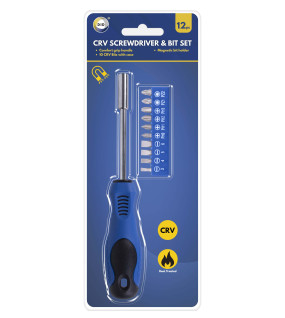 12pc Crv Screwdriver & Bit Set