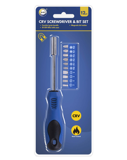 12pc Crv Screwdriver & Bit Set