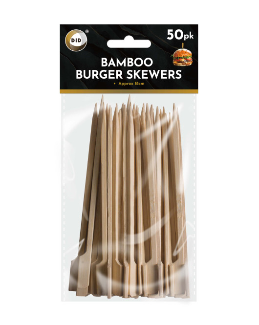 50Pk 18cm Bamboo Burger Skewers 50Pk 18cm Bamboo Burger Skewers