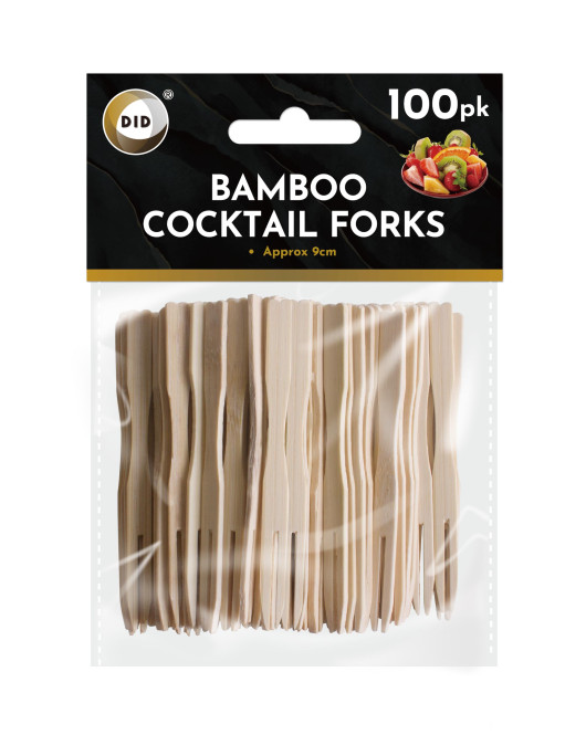 100Pk 9cm Bamboo Cocktail Forks 100Pk 9cm Bamboo Cocktail Forks
