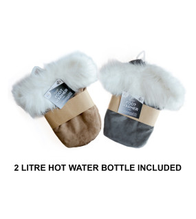 2Litre Hot Water Bottle Suede Thick Plush Foot Warmer