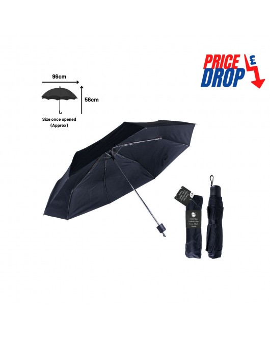 3 Fold Mini Umbrella with Cover - Black Handle
