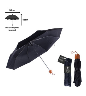 3 Fold Mini Umbrella with Cover - Brown Handle