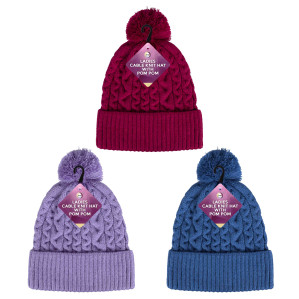 Ladies Cable Knit Hat with Pom Pom