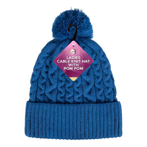 Ladies Cable Knit Hat with Pom Pom