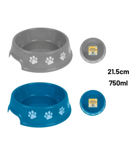 21.5cm 750ml Paw Print Plastic Pet Bowl