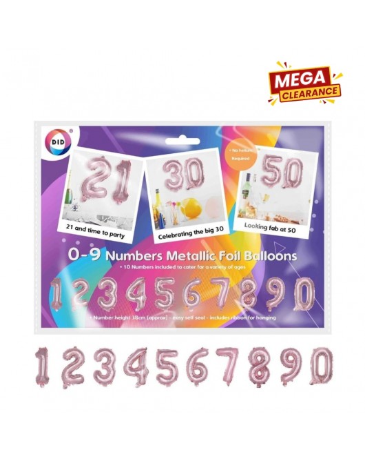 0-9 Numbers Metallic Foil Balloons
