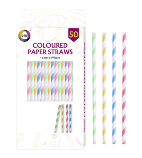 50pc Coloured Paper Straws