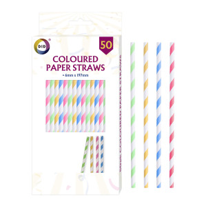 50pc Coloured Paper Straws