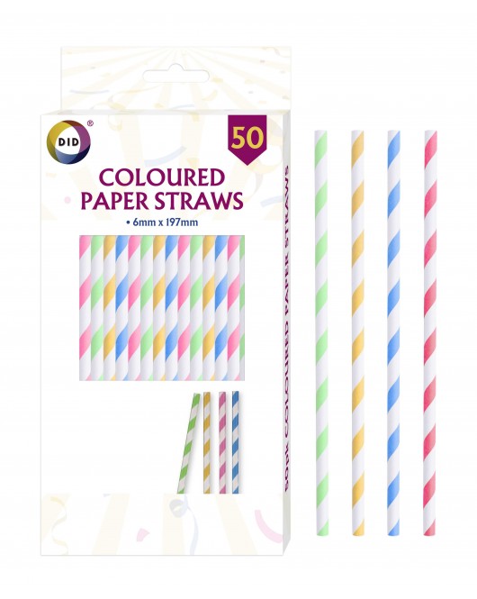 50pc Coloured Paper Straws