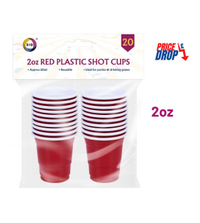 20Pk 2oz Red Plastic Shot Cups