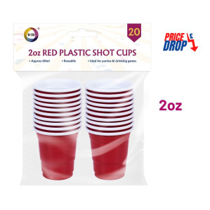 20Pk 2oz Red Plastic Shot Cups
