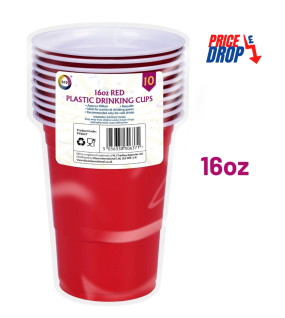 10Pk 16oz Red Plastic Drinking Cups