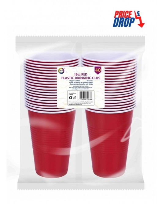 40Pk 18oz Red Plastic Drinking Cups