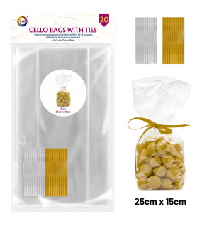 20Pk Cello Bags with Ties