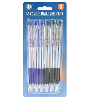6Pk Easy Grip Ball Point Pens 