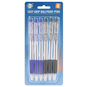 6Pk Easy Grip Ball Point Pens 