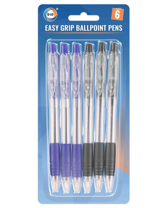 6pc Easy Grip Ball Point Pens 