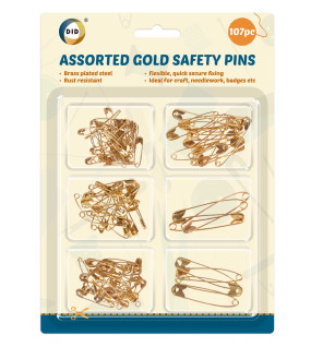 107pc Assorted Gold Safety Pins