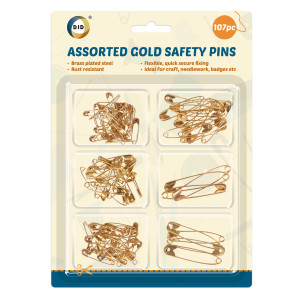 107pc Assorted Gold Safety Pins