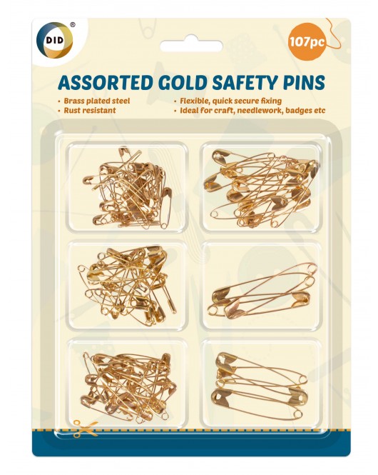 107pc Assorted Gold Safety Pins