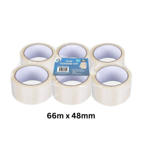 6pc 66m x 48mm Clear Packaging Tape