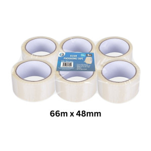 6pc 66m x 48mm Clear Packaging Tape
