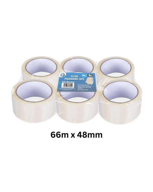 6pc 66m x 48mm Clear Packaging Tape