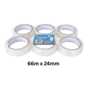6pc 66m x 24mm Clear Tape