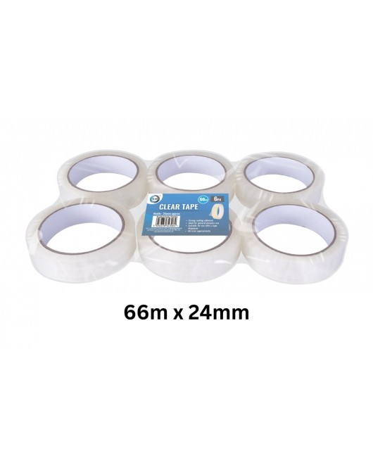 6pc 66m x 24mm Clear Tape