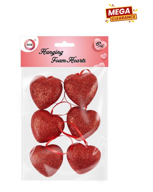 6pc Hanging Foam Hearts 