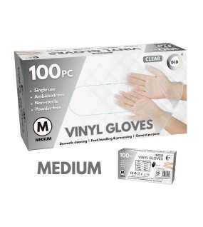100pc Medium Powder Free Clear Vinyl Gloves