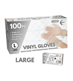 100pc Large Powder Free Clear Vinyl Gloves