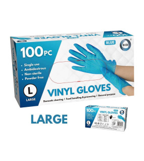 100pc Large Powder Free Blue Vinyl Gloves