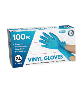 100pc x-Large Powder Free Blue Vinyl Gloves