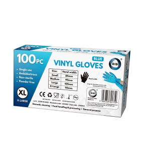 100pc x-Large Powder Free Blue Vinyl Gloves
