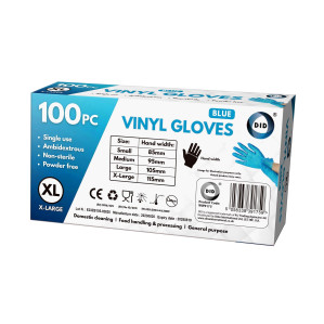 100pc x-Large Powder Free Blue Vinyl Gloves