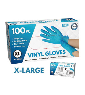 100pc x-Large Powder Free Blue Vinyl Gloves