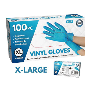 100pc x-Large Powder Free Blue Vinyl Gloves