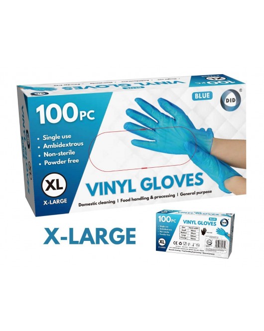 100pc x-Large Powder Free Blue Vinyl Gloves