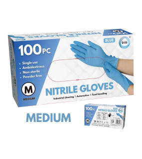 100pc Medium Powder Free Blue Nitrile Gloves