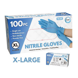 100pc x-Large Powder Free Blue Nitrile Gloves