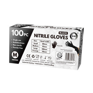 100pc Medium Powder Free Black Nitrile Gloves